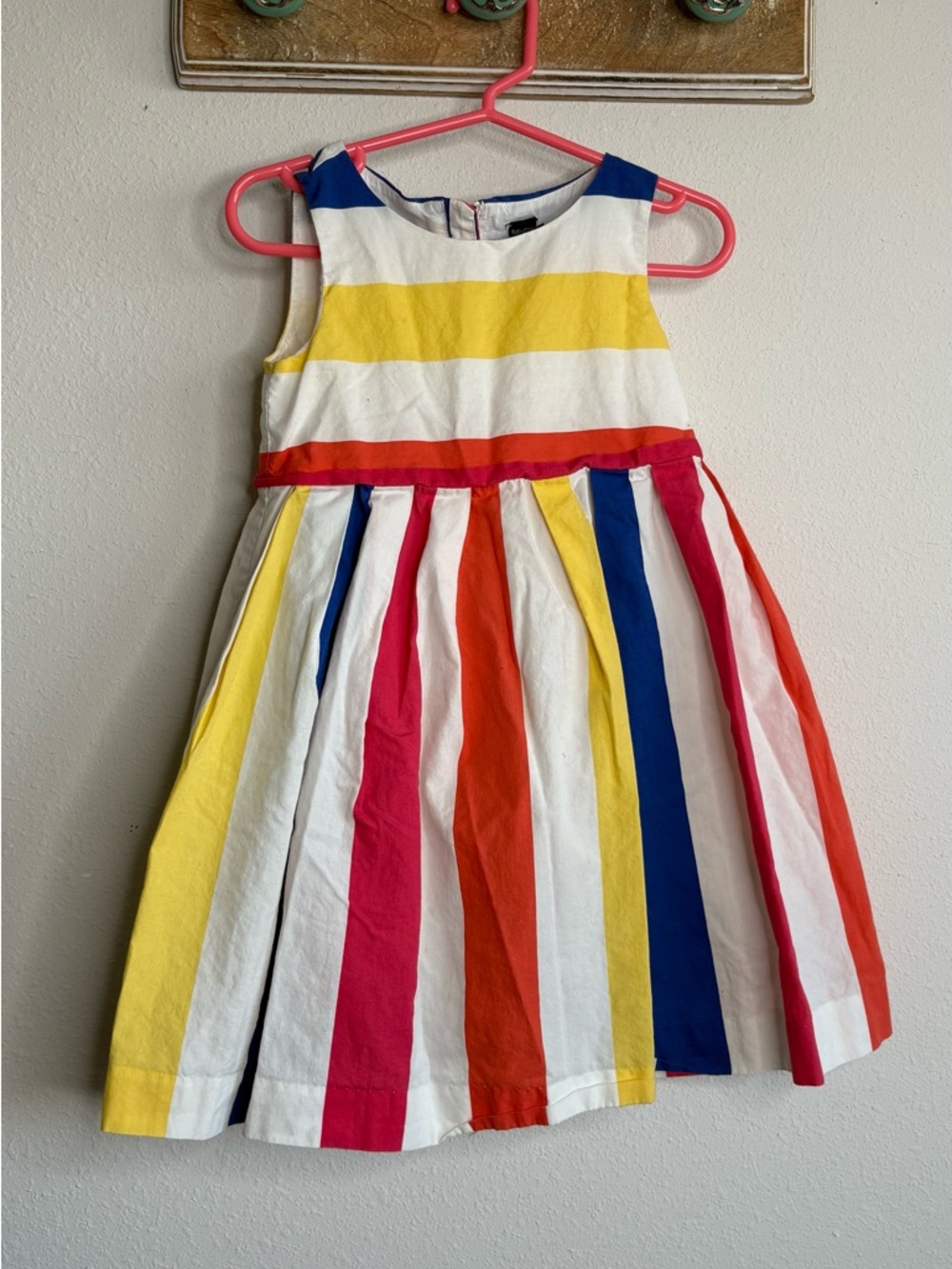 GAP Girls Sleeveless Multicolor Stripe Dress - White, Yellow, Red, Blue